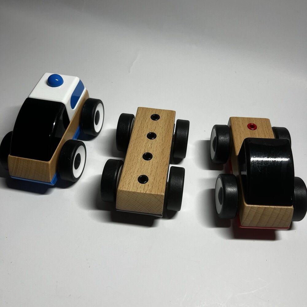 IKEA LILLABO Wooden Toy Cars 3-Piece Vehicle Set Interchangeable Parts USED